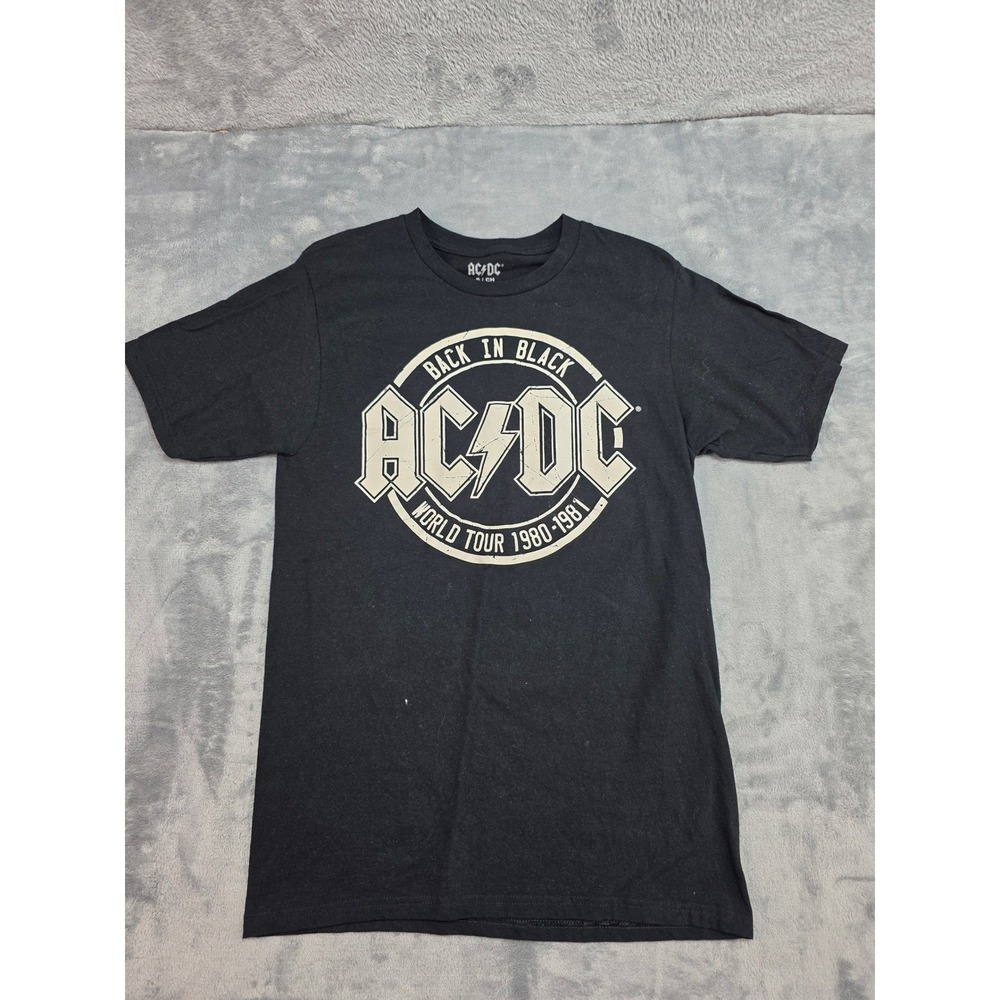 AC/DC Back In Black World Tour 1980-1981 Graphic T-Shirt Mens Small Black Cotton